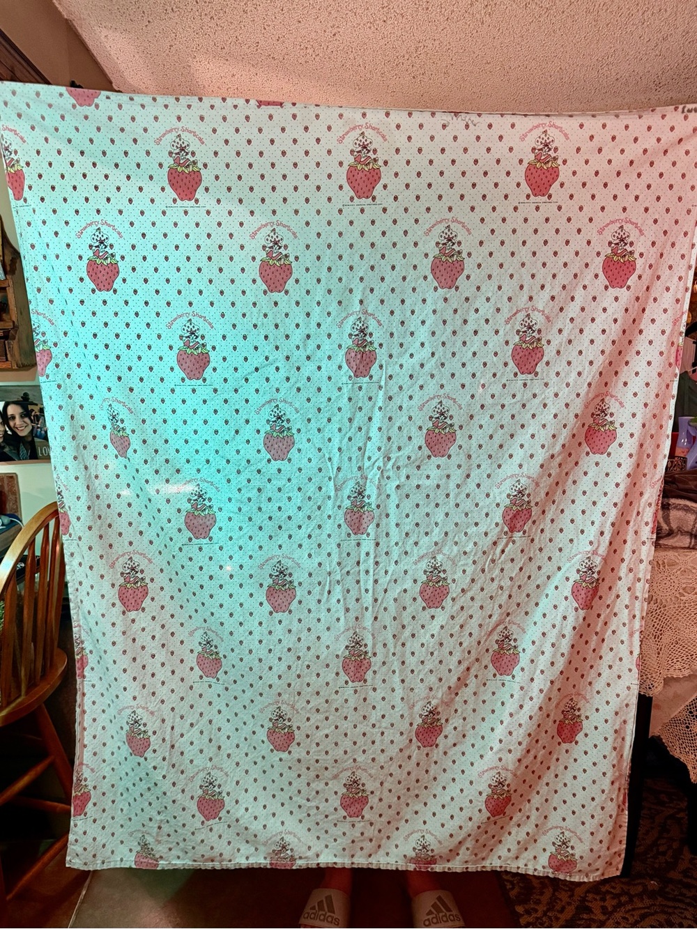 Vintage 1980s Strawberry Shortcake Fabric Remnant Crib Sheet 49x58